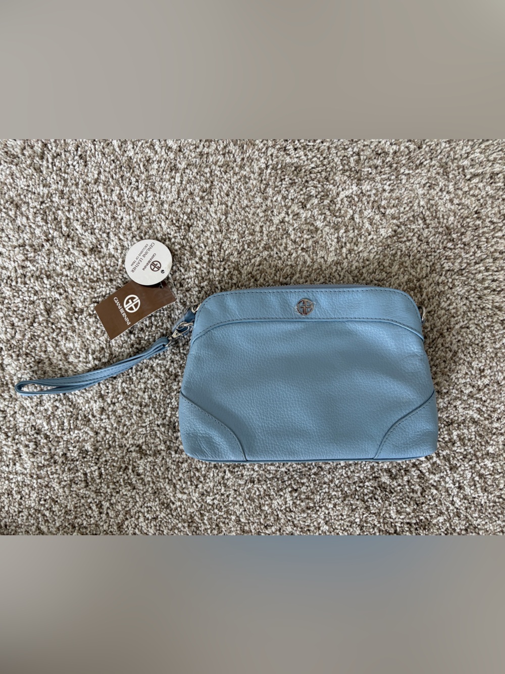 Giani Bernini Light Blue Pebbled Leather Wristlet Clutch